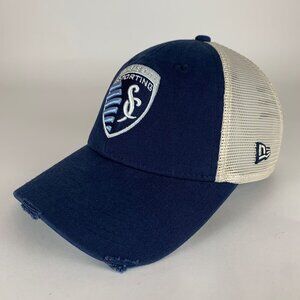 Sporting KC MLS Navy Blue Beige Adidas Relaxed Fit Strapback Hat